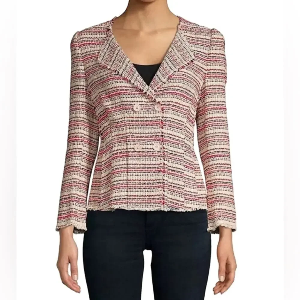 Rebecca Taylor Tweed Blazer Womens Size 4 Striped Blue & Red Cotton Blend